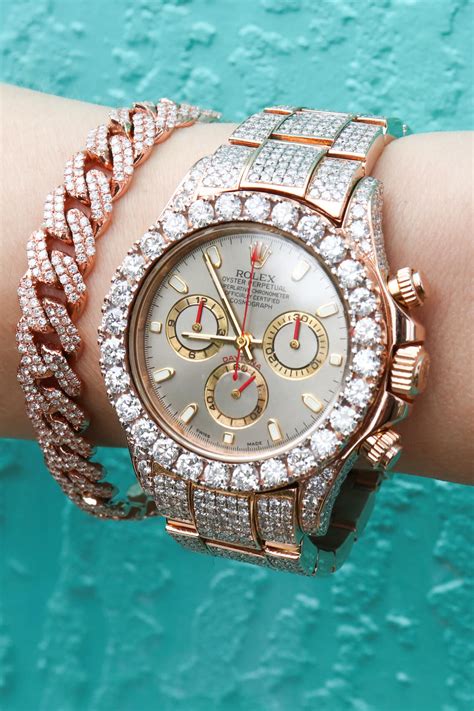 iced out rolex women rose gold